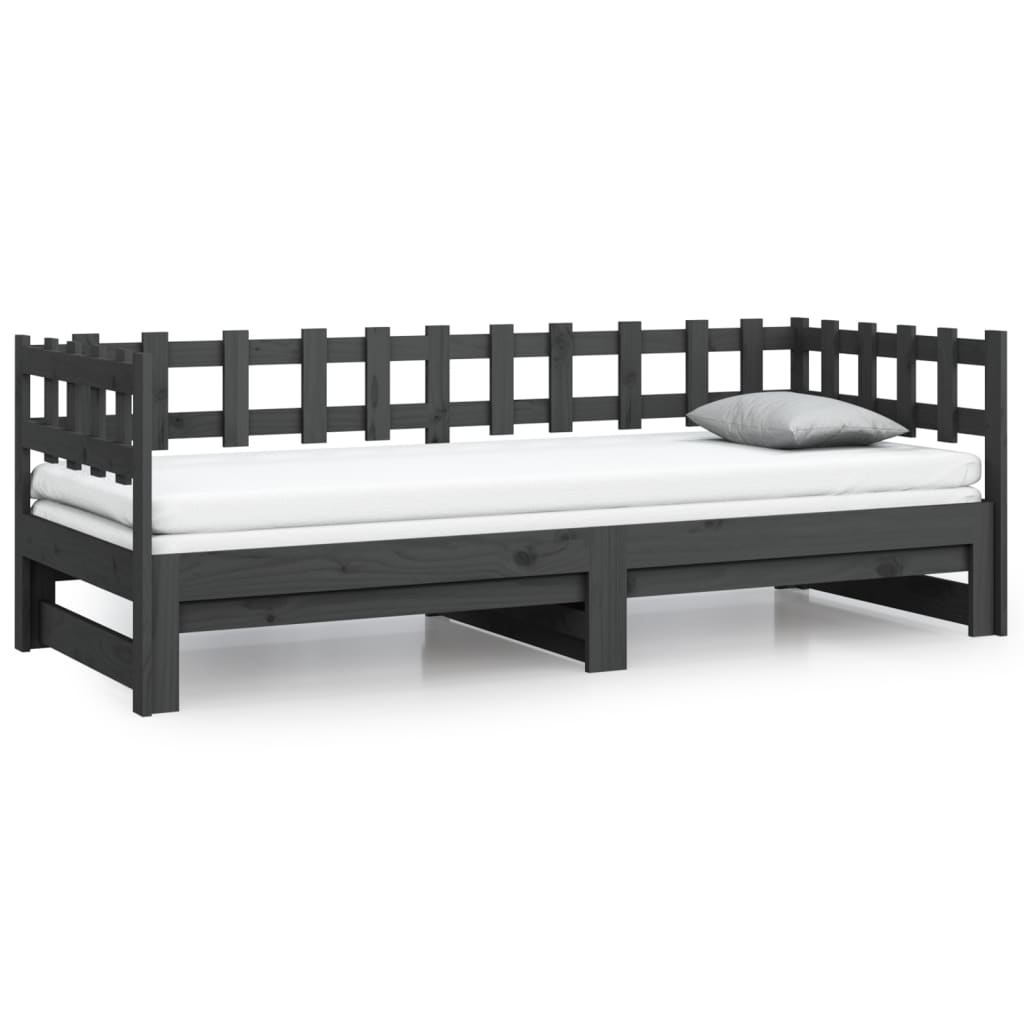 vidaXL Rozkladacia denná posteľ sivá 2x(90x190) cm borovicový masív
