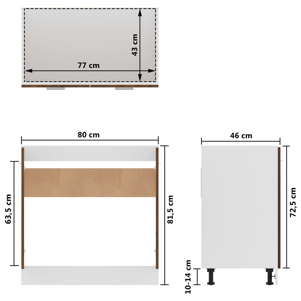 vidaXL Umývadlová skrinka hnedý dub 80x46x81,5 cm spracované drevo
