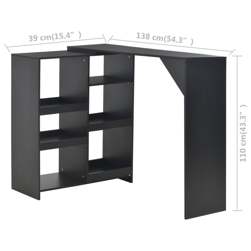 vidaXL Barový stôl s pohyblivou poličkou, čierny 138x39x110 cm