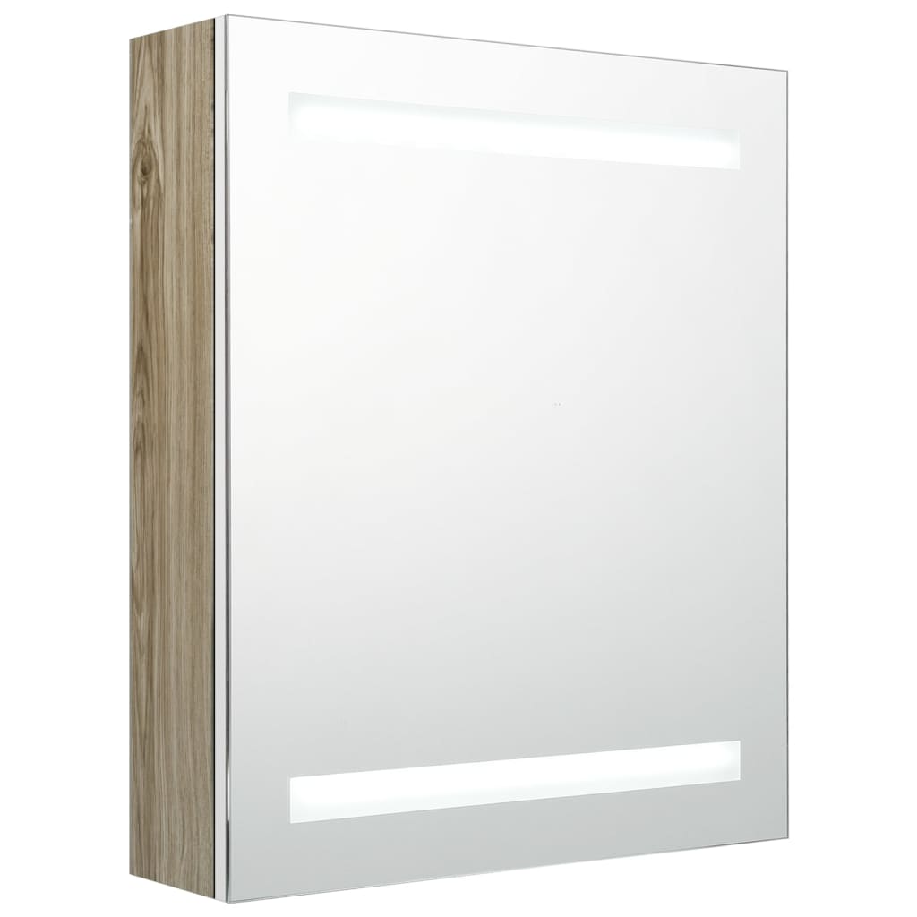 vidaXL LED kúpeľňová zrkadlová skrinka biela a dubová 50x14x60 cm