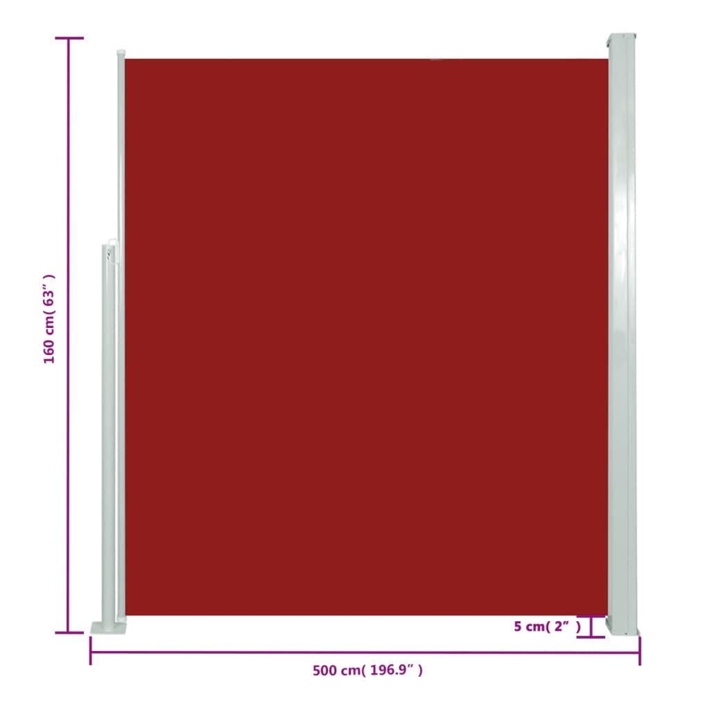 vidaXL Zaťahovacia bočná markíza červená 160 x 500 cm