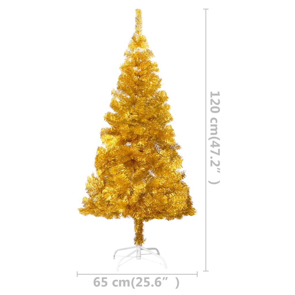 vidaXL Osvetlený umelý vianočný stromček+stojan, zlatý 120 cm, PET