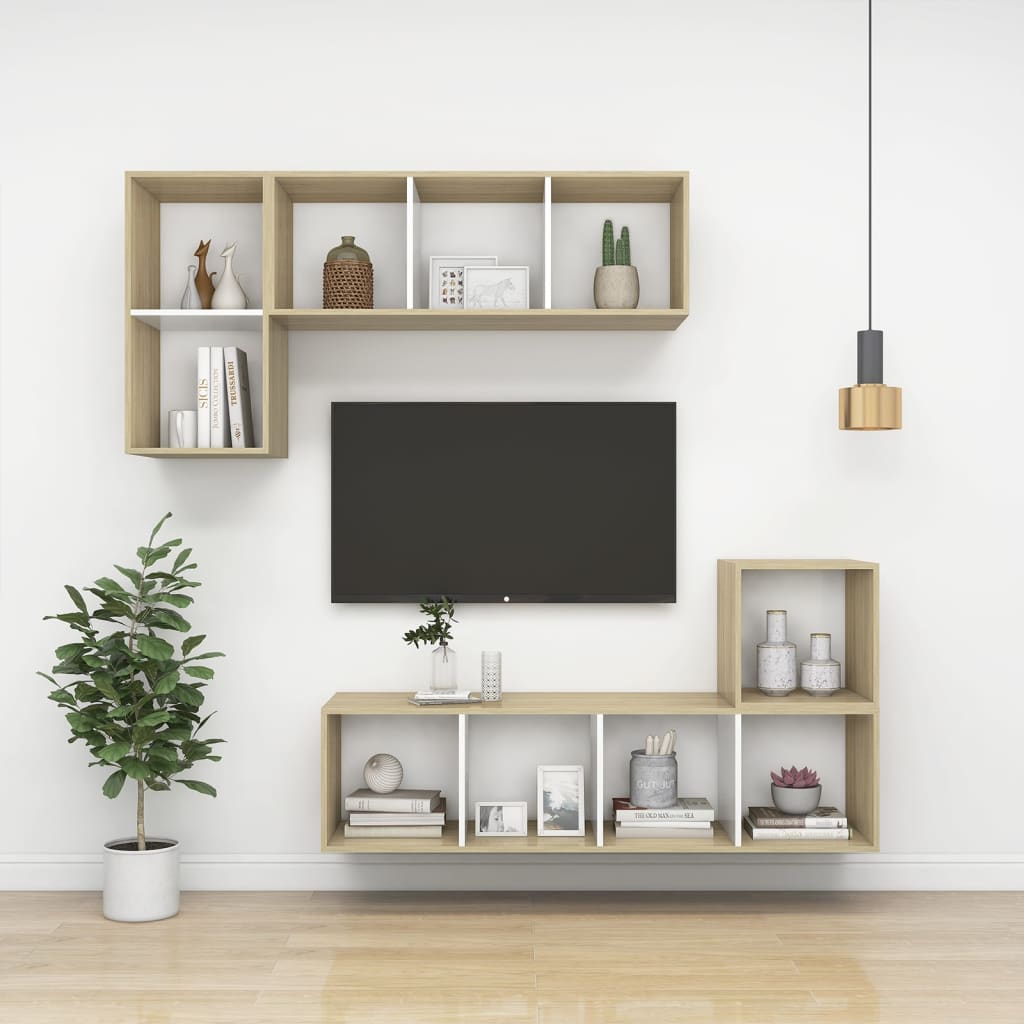 vidaXL Nástenná TV skrinka, biela+sonoma 37x37x72 cm, kompozitné drevo