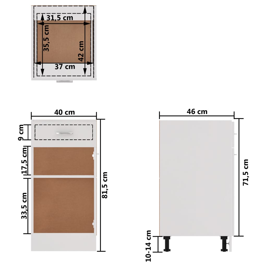 vidaXL Spodná skrinka+zásuvka, biela 40x46x81,5 cm, kompozitné drevo