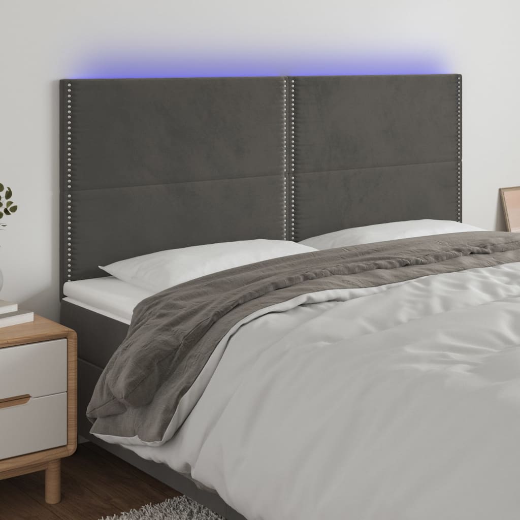 vidaXL Čelo postele s LED tmavosivé 180x5x118/128 cm zamat