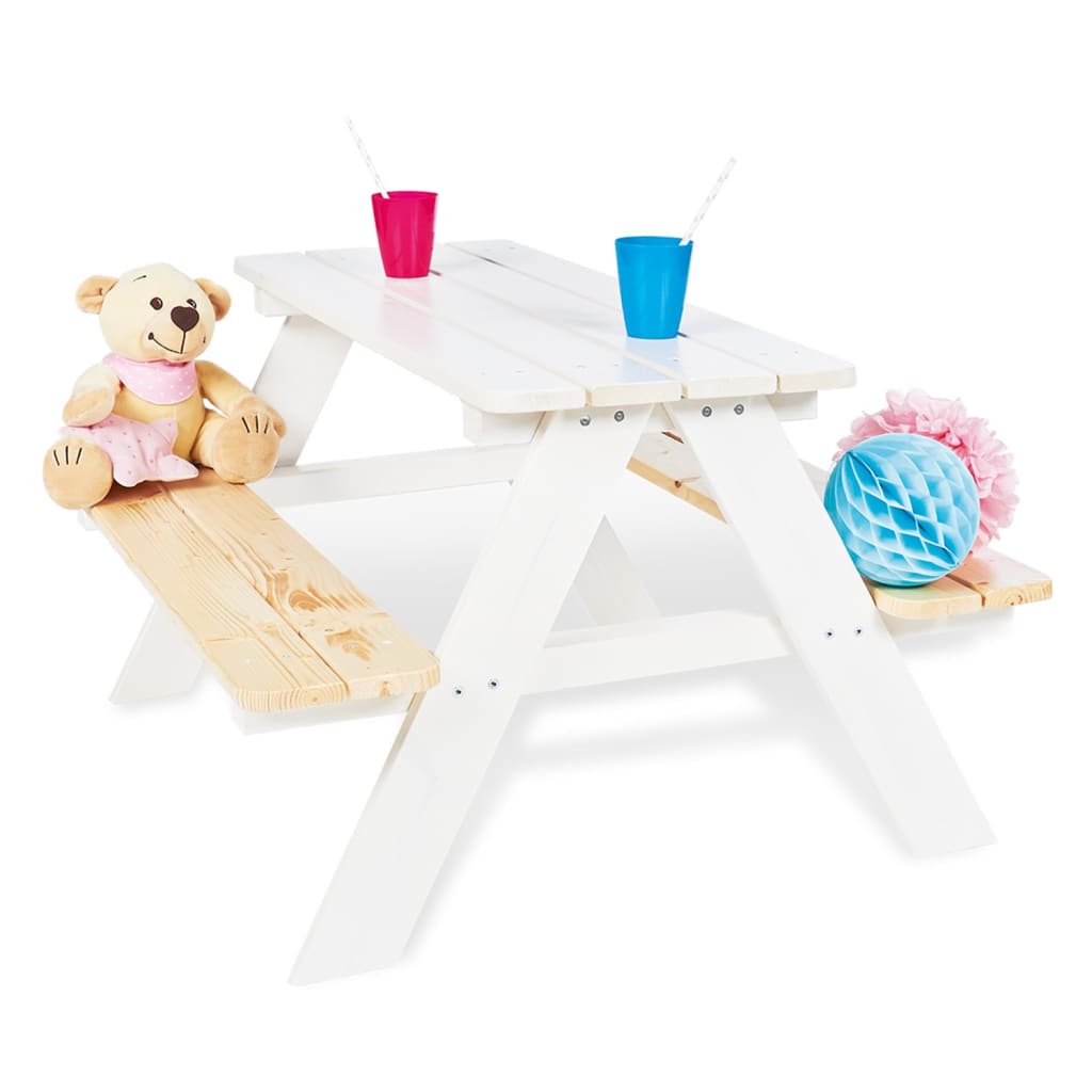 Pinolino Detský piknikový stôl s lavicami Nicki für 4 drevený biely