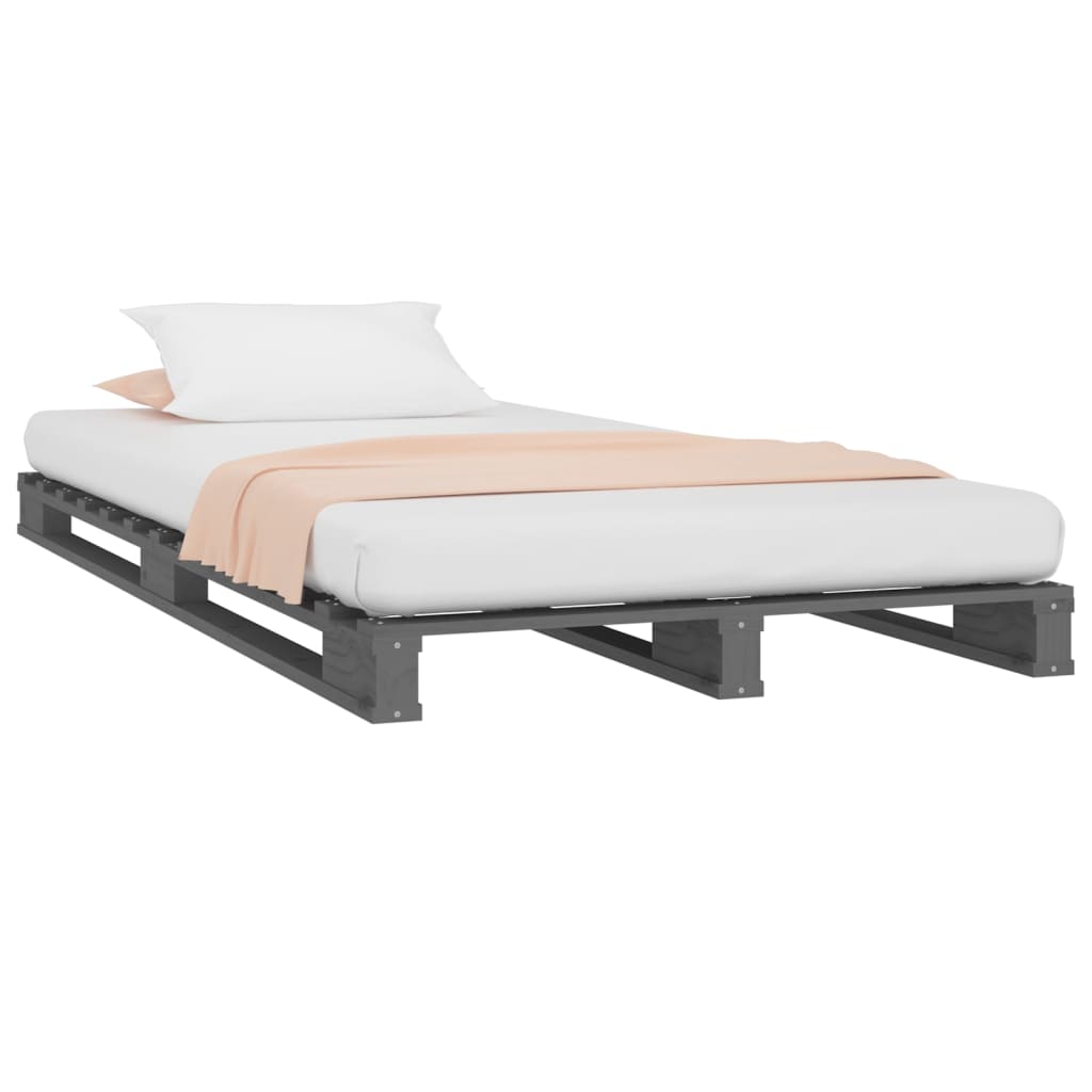 vidaXL Paletová posteľ, sivá 75x190 cm, borovica, malé jednolôžko