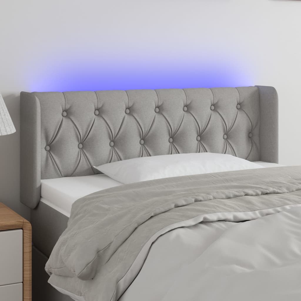 vidaXL Čelo postele s LED bledosivé 103x16x78/88 cm látka
