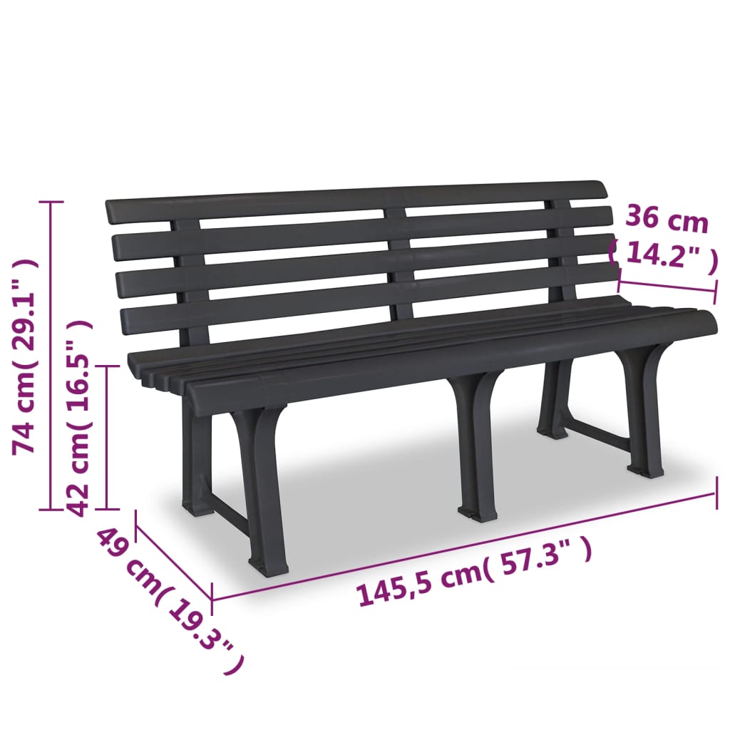 vidaXL Záhradná lavička 145,5 cm, plast, antracitová
