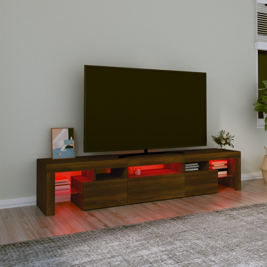 vidaXL TV skrinka s LED svetlami hnedý dub 200x36,5x40 cm