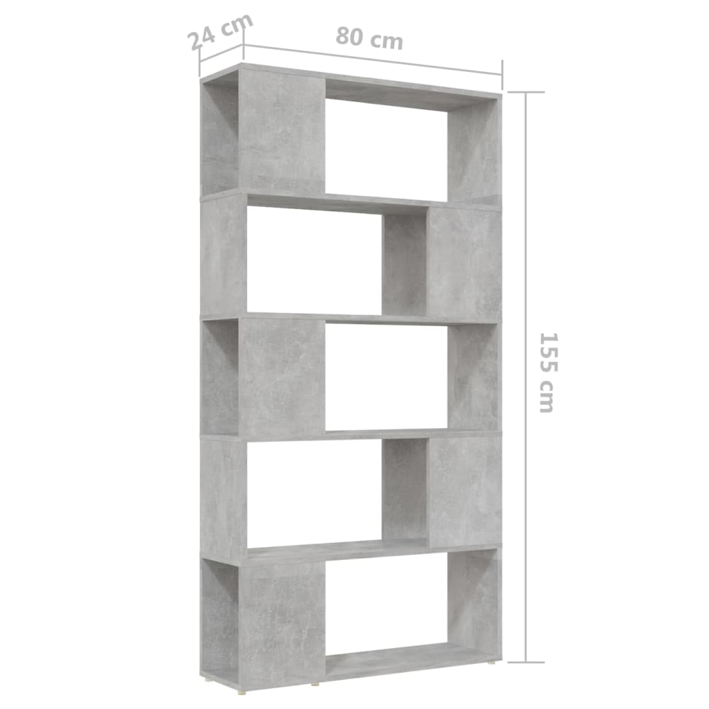 vidaXL Knižnica/deliaca stena betónová sivá 80x24x155 cm drevotrieska