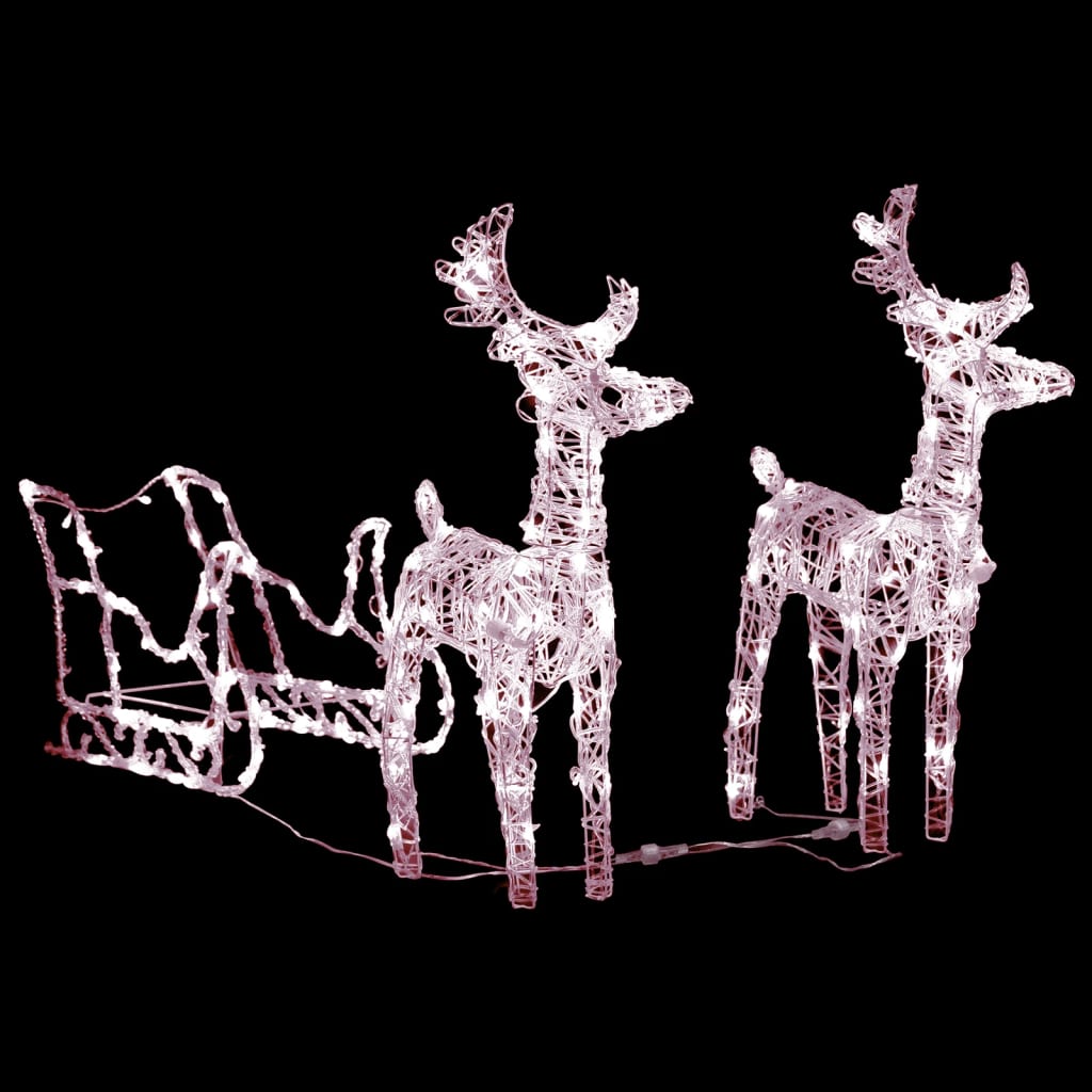 vidaXL Vianočná dekorácia so sobmi a saňami 160 LED 130 cm akryl