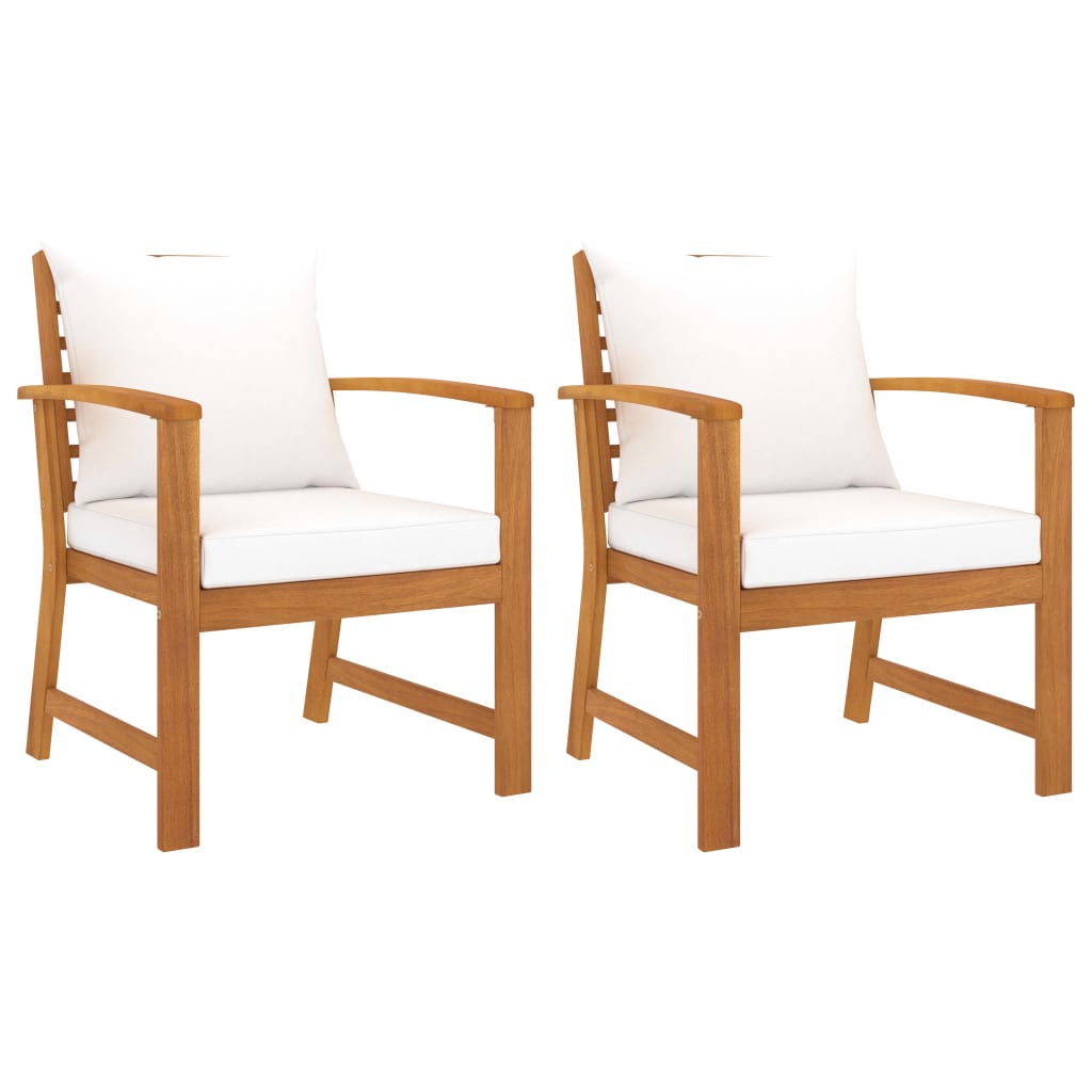 vidaXL Záhradné stoličky s podložkami 2 ks krémové akáciový masív