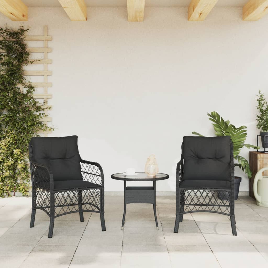 vidaXL Záhradné stoličky s podložkami 2 ks čierne polyratan