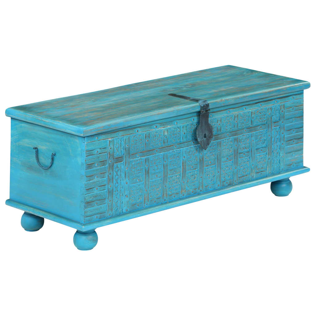 vidaXL Úložná truhlica masívne mangovníkové drevo modrá 100x40x41 cm