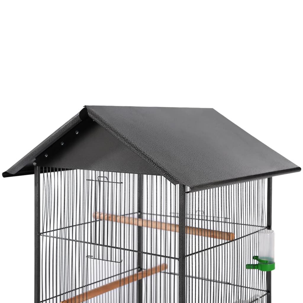 vidaXL Oceľová voliéra pre vtákov so strechou, čierna, 66x66x155 cm
