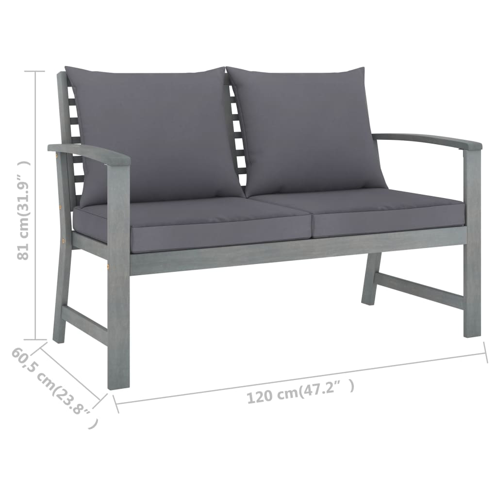 vidaXL Záhradná lavička s tmavosivými vankúšmi 120 cm akáciový masív