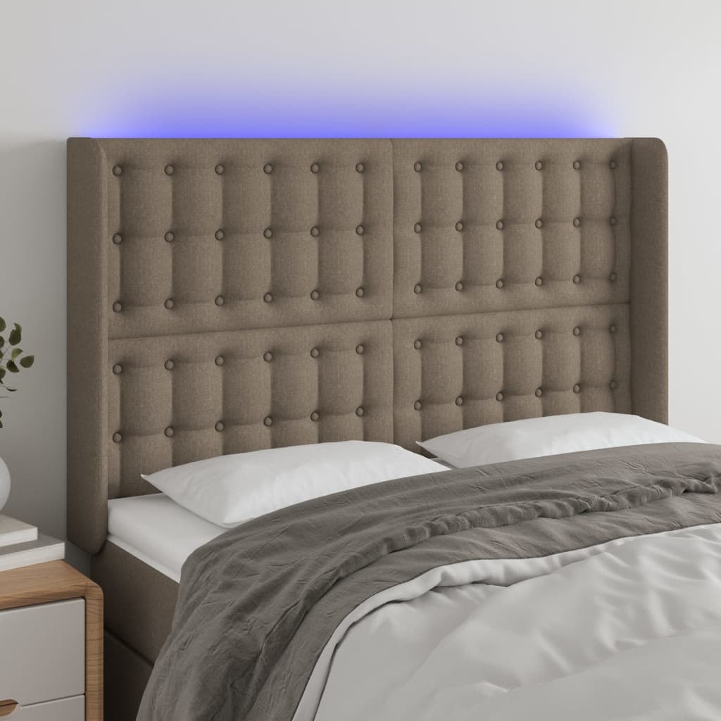vidaXL Čelo postele s LED sivohnedé 147x16x118/128 cm látka