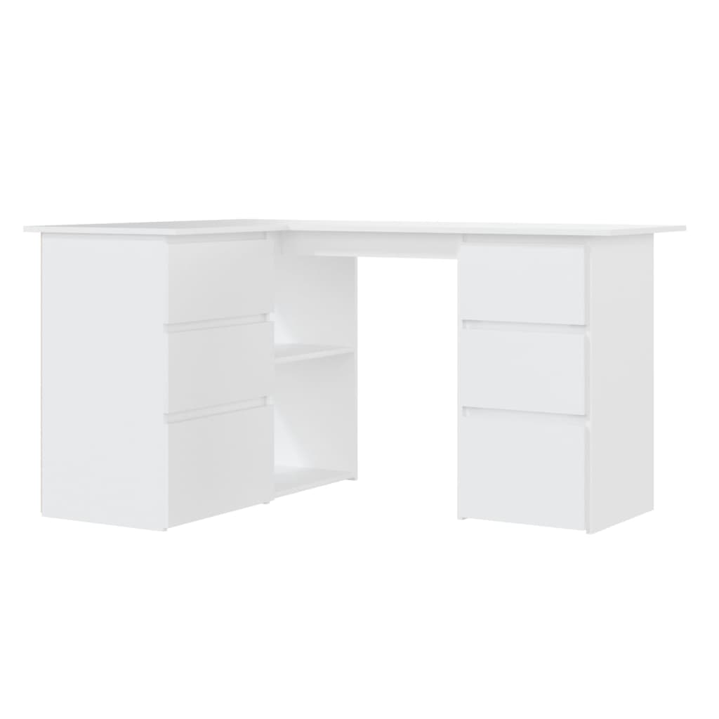 vidaXL Rohový stôl, biely 145x100x76 cm, drevotrieska