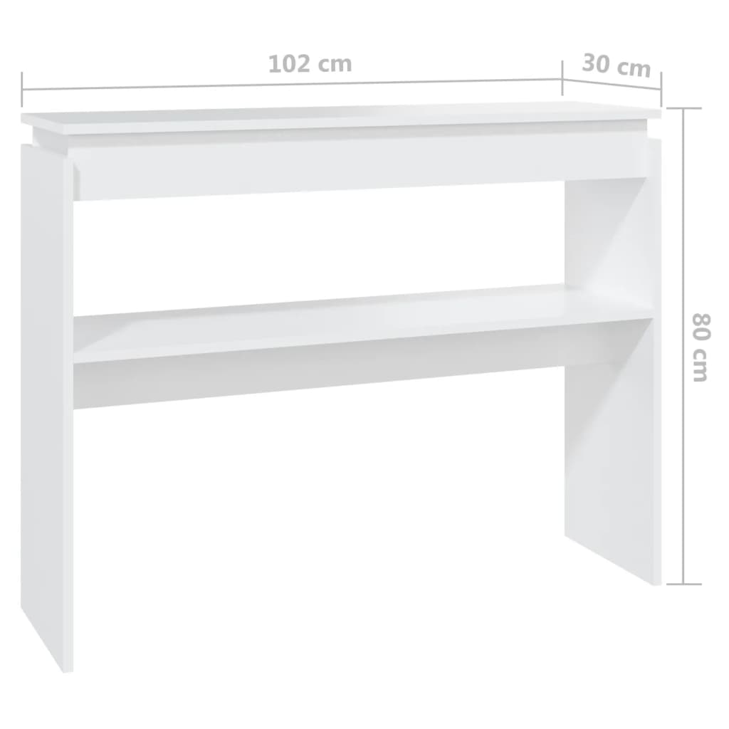 vidaXL Konzolový stolík biely 102x30x80 cm drevotrieska