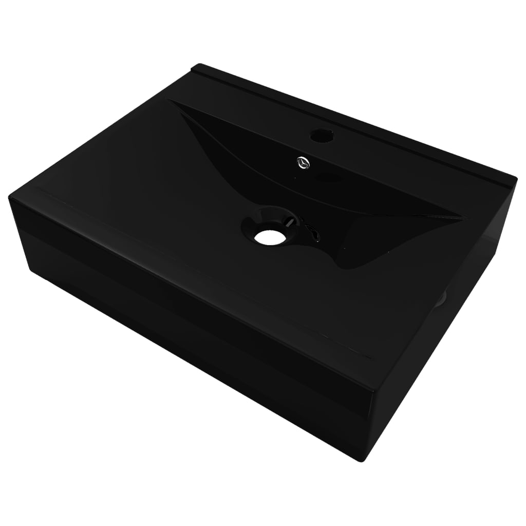 Luxusné keramické umývadlo, obdĺžnik, čierne, otvor na batériu 60x46cm
