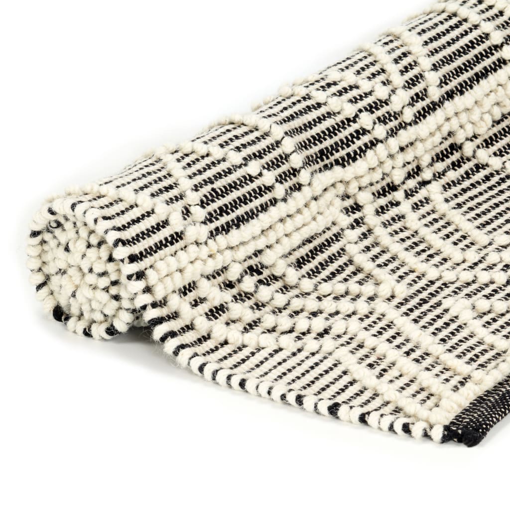vidaXL Ručne tkaný koberec, vlna 160x230 cm, čierny/biely
