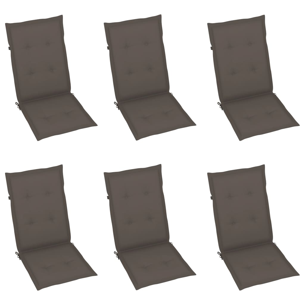 vidaXL Záhradné stoličky 6 ks so sivohnedými podložkami tíkový masív