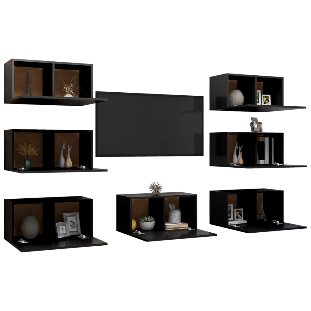vidaXL TV skrinky 7 ks čierne 30,5x30x60 cm drevotrieska