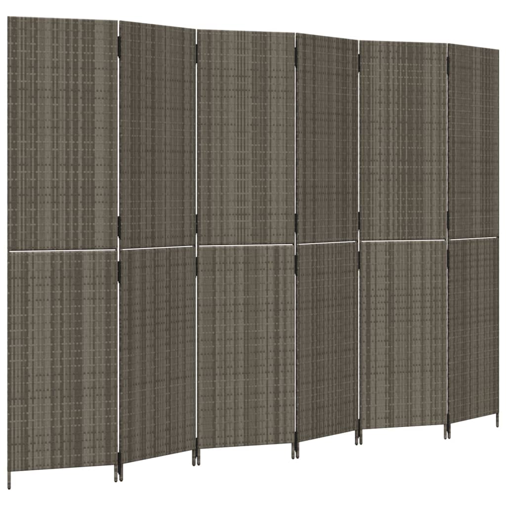 vidaXL Paraván 6 panelov sivý polyratan