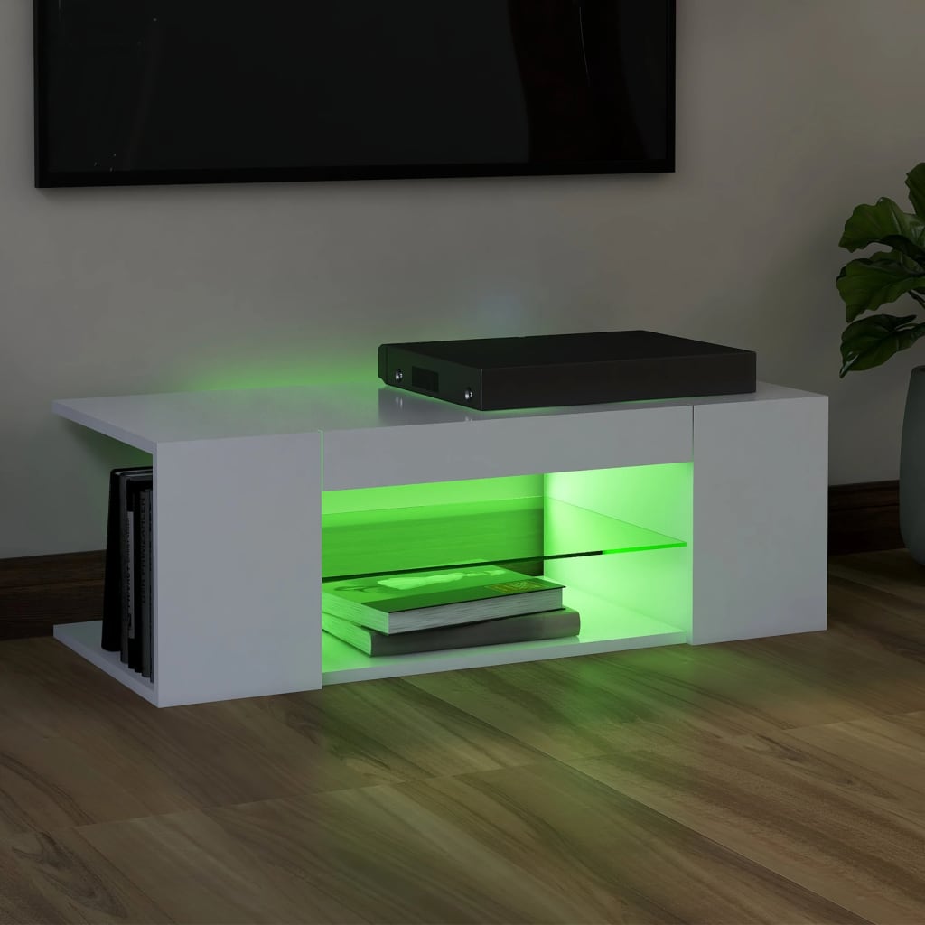 vidaXL TV skrinka s LED svetlami biela 90x39x30 cm