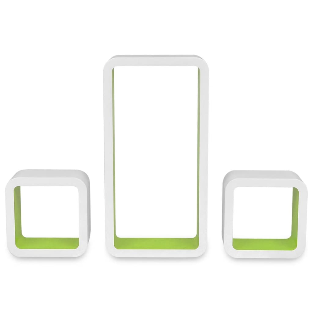 vidaXL Nástenné poličky v tvare kocky 6 ks bielo-zelené
