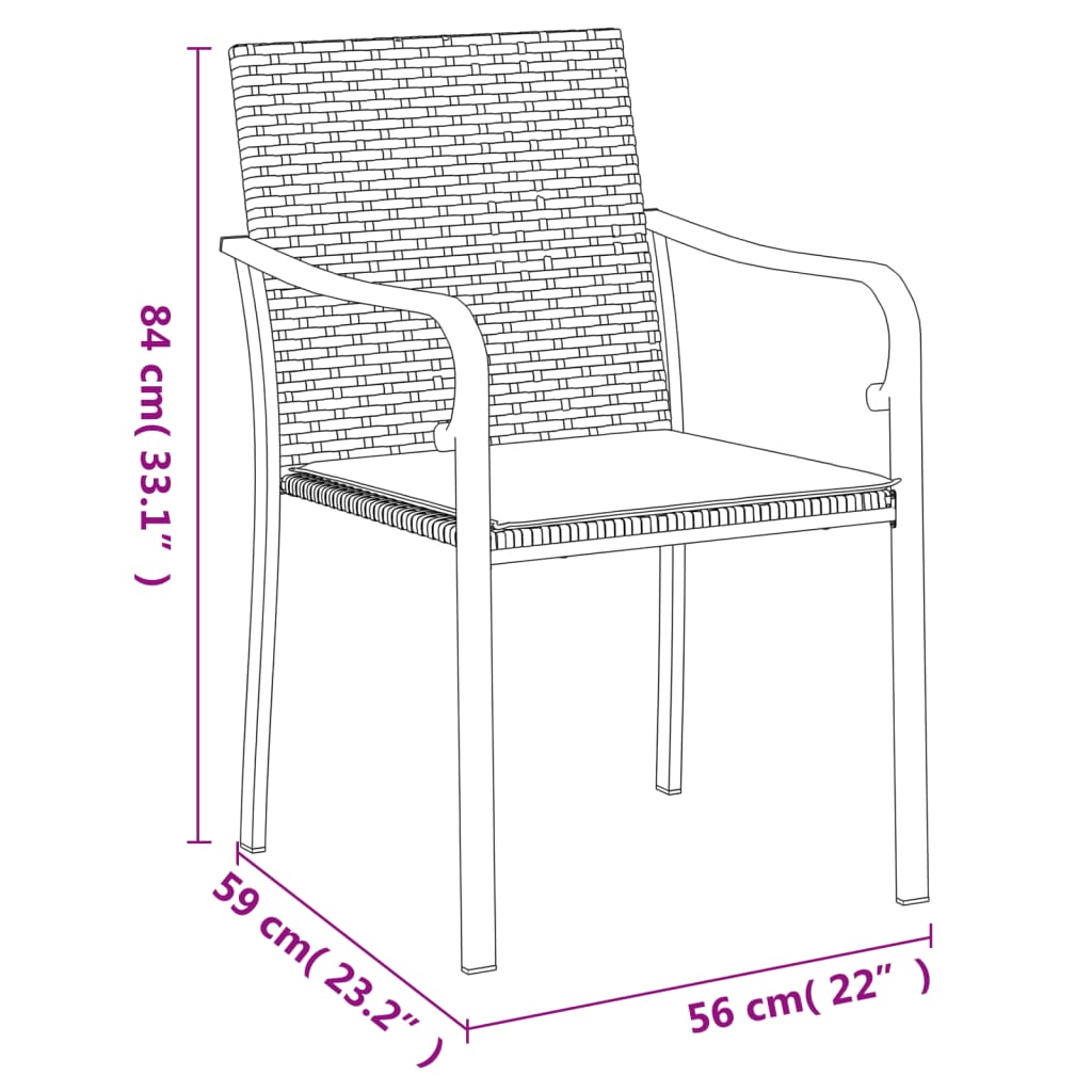 vidaXL Záhradné stoličky s vankúšmi 2 ks čierne 56x59x84 cm polyratan