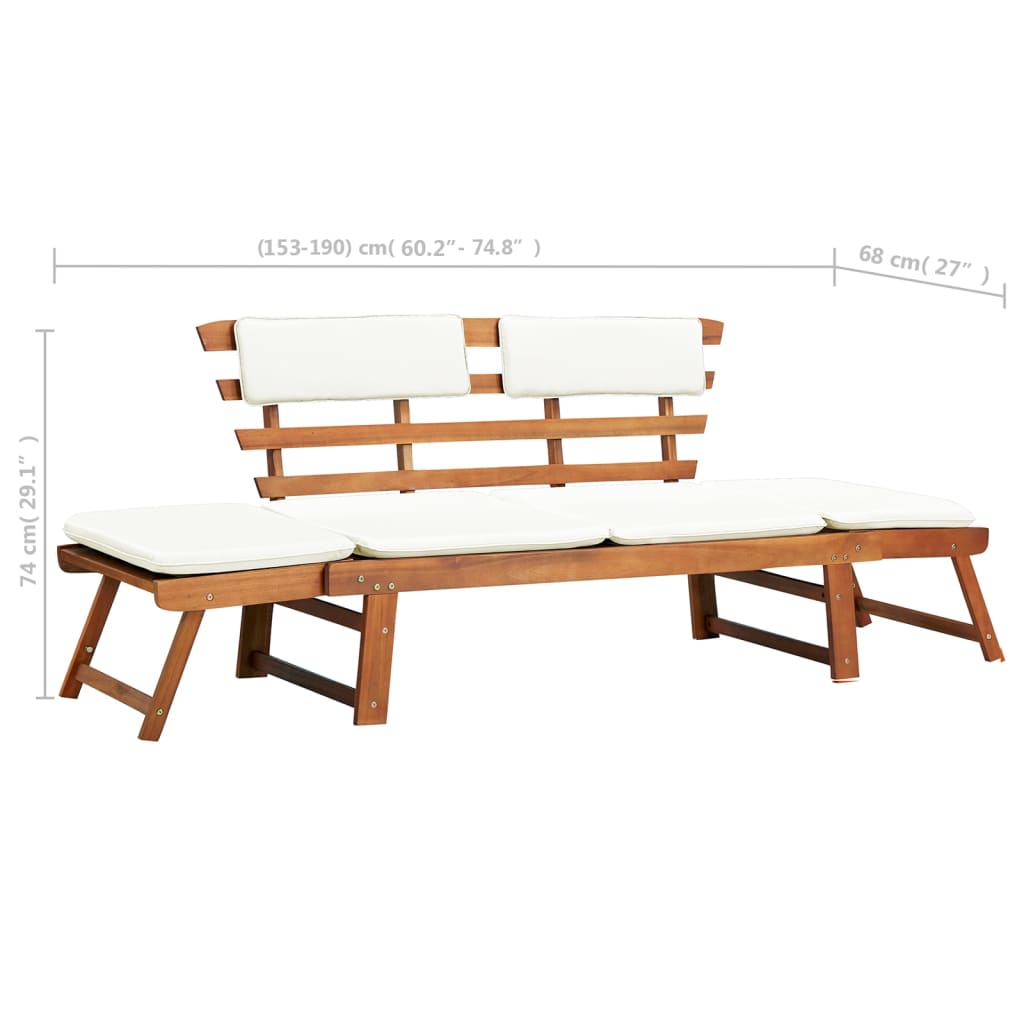vidaXL Záhradná lavička s podložkami 2 v 1 190 cm, akáciový masív