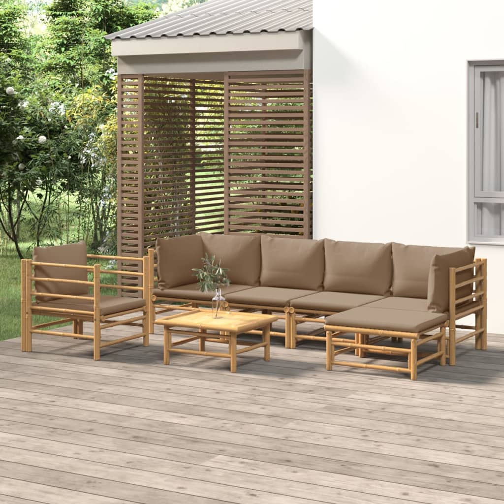 vidaXL 7-dielna záhradná sedacia súprava sivohnedé vankúše bambus
