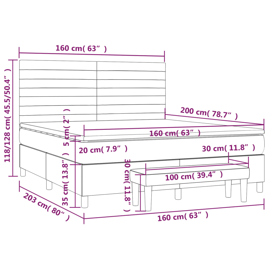 vidaXL Posteľný rám boxsping s matracom ružový 160x200 cm zamat