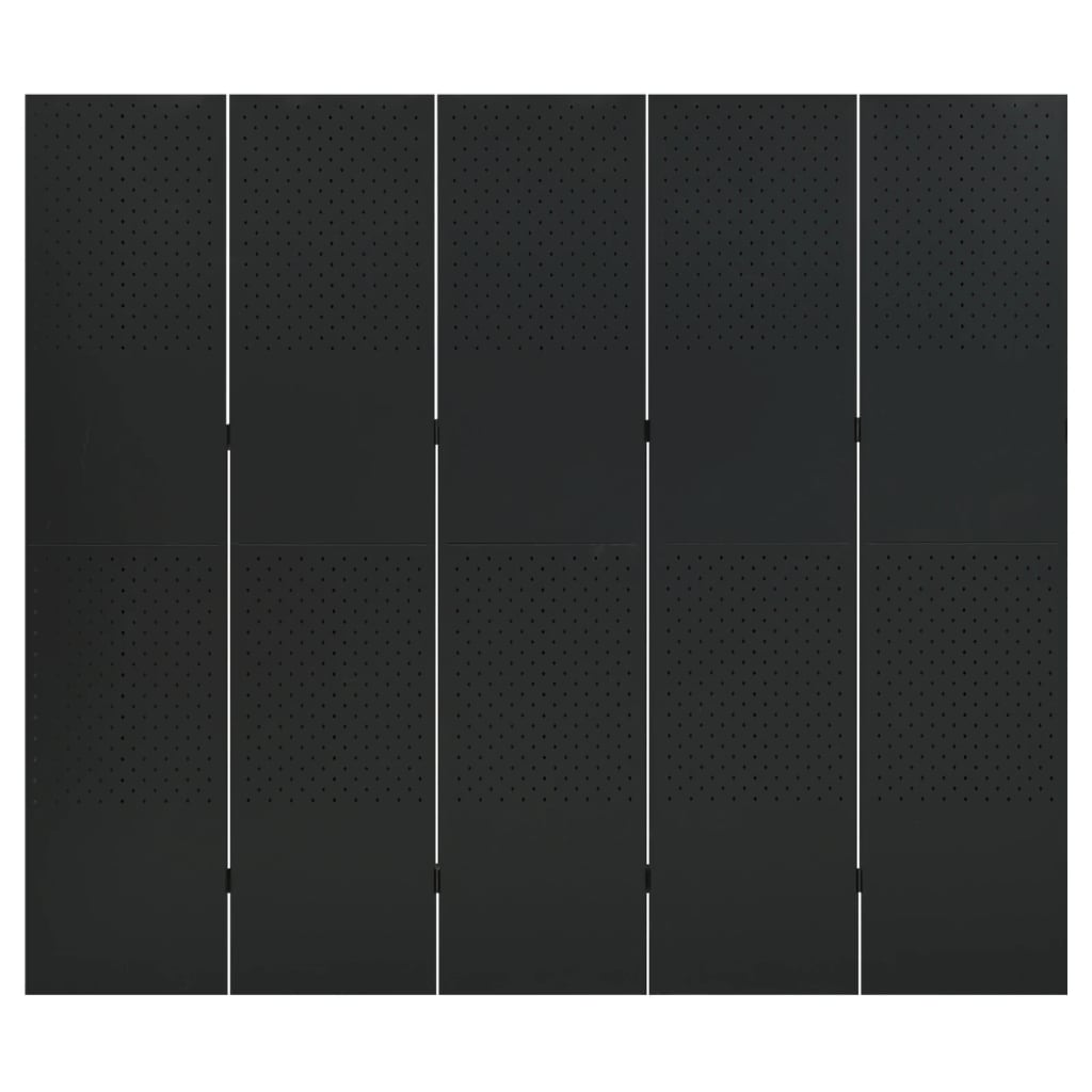 vidaXL Paraván s 5 panelmi, čierny 200x180 cm oceľ