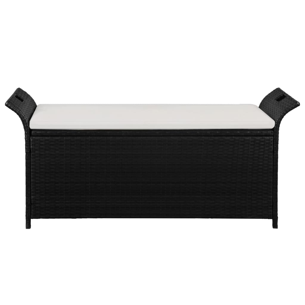 vidaXL Úložná lavica s podložkou 138 cm, polyratan, čierna