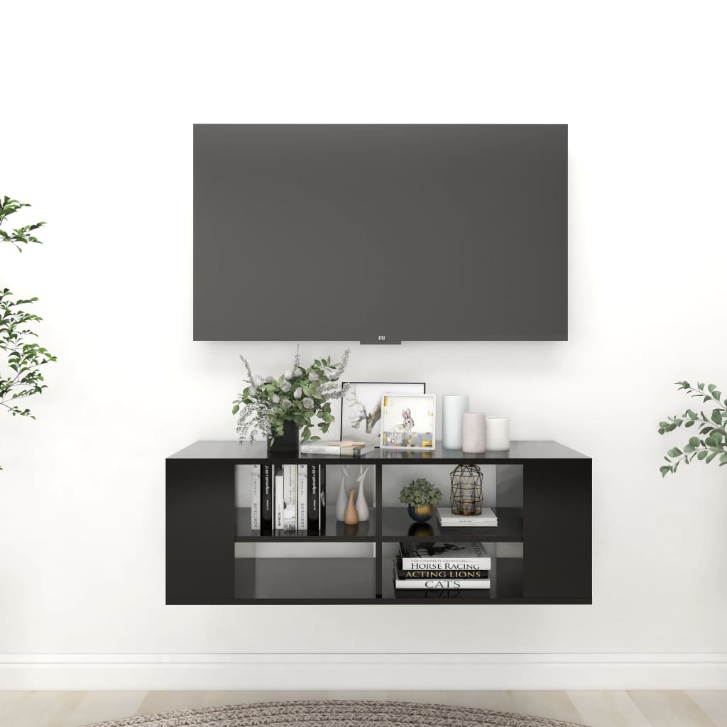 vidaXL Nástenná TV skrinka, čierna 102x35x35 cm, kompozitné drevo
