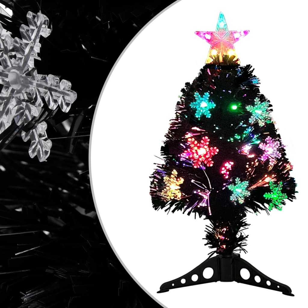 vidaXL Vianočný stromček s LED vločkami čierny 64 cm optické vlákno