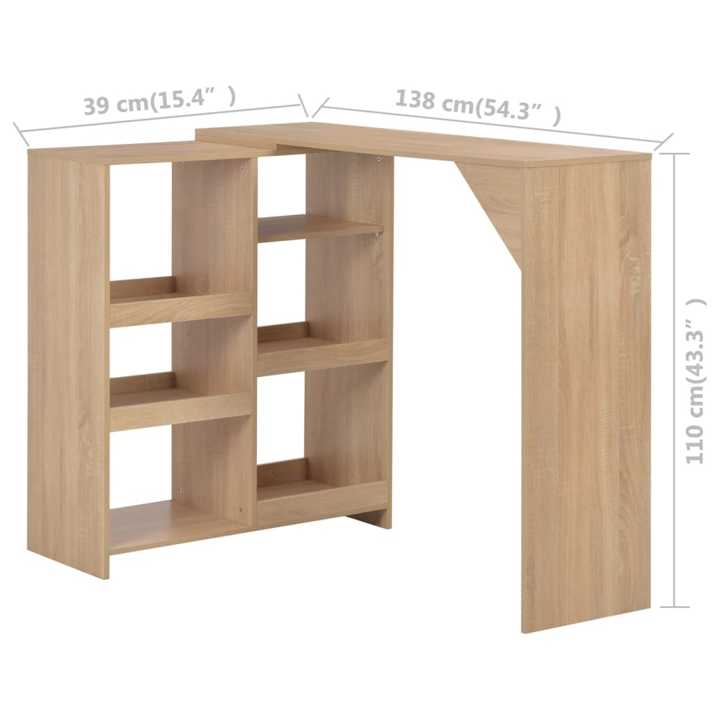 vidaXL Barový stôl s pohyblivou poličkou, dubová farba 138x39x110 cm