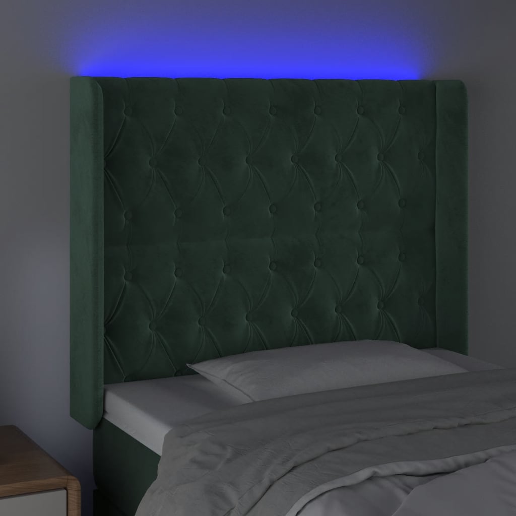 vidaXL Čelo postele s LED tmavozelené 93x16x118/128 cm zamat