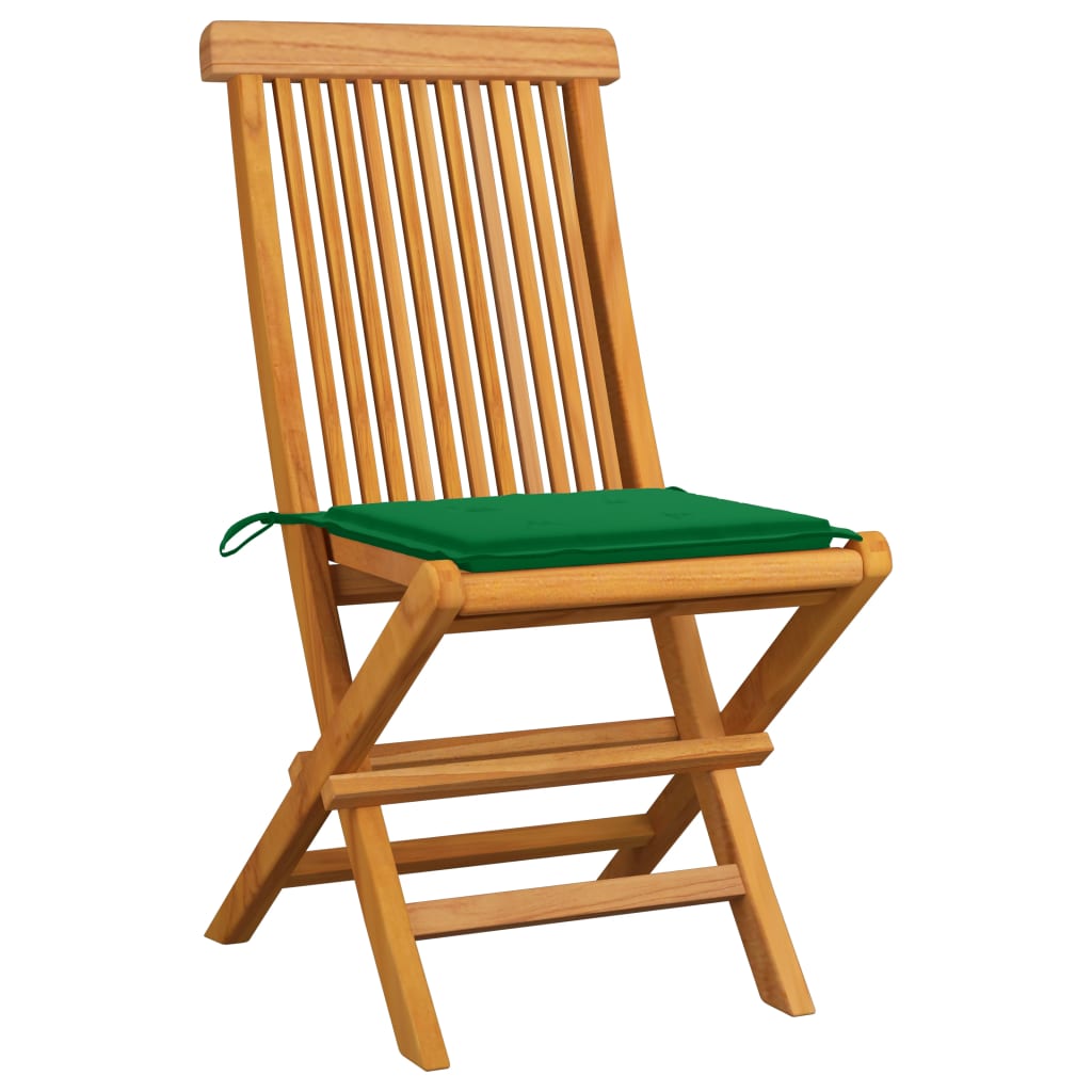 vidaXL Záhradné stoličky, zelené podložky 2 ks, tíkový masív
