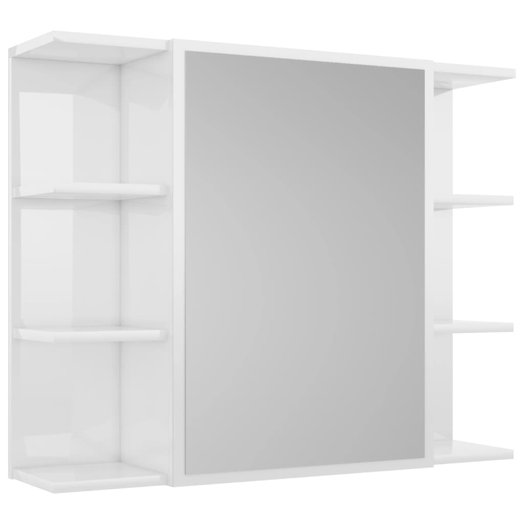 vidaXL Skrinka so zrkadlom, lesklá biela 80x20,5x64 cm, drevotrieska