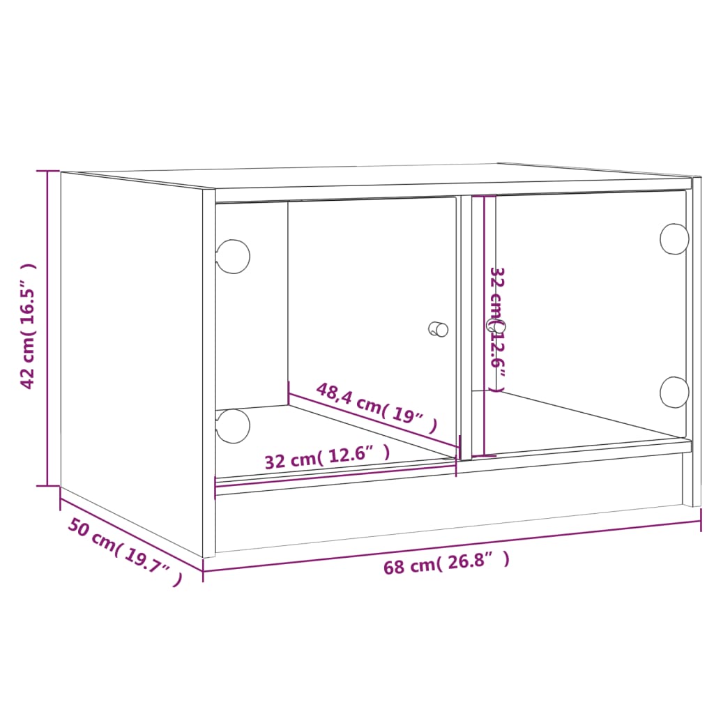 vidaXL Konferenčný stolík sklenené dvierka sivý sonoma 68x50x42 cm