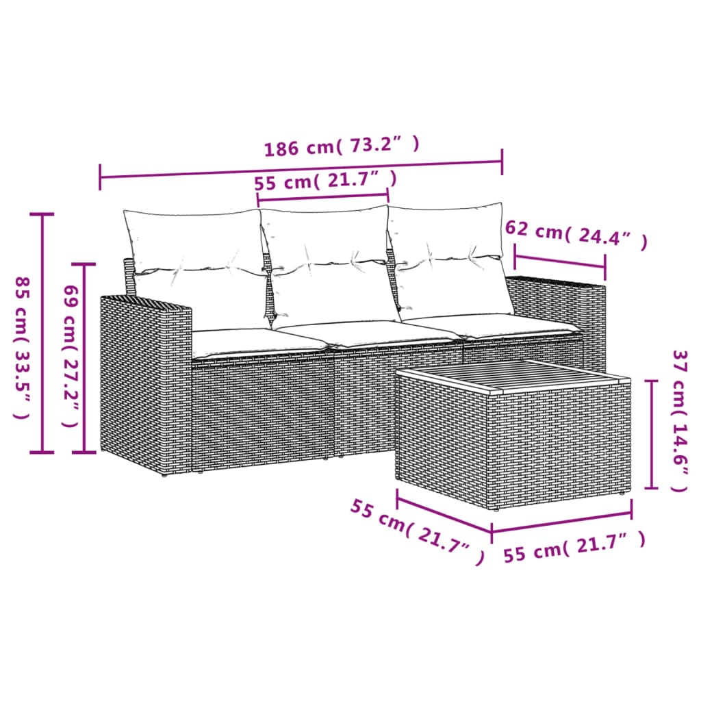 vidaXL 4-dielna záhradná sedacia súprava a vankúše polyratan sivá