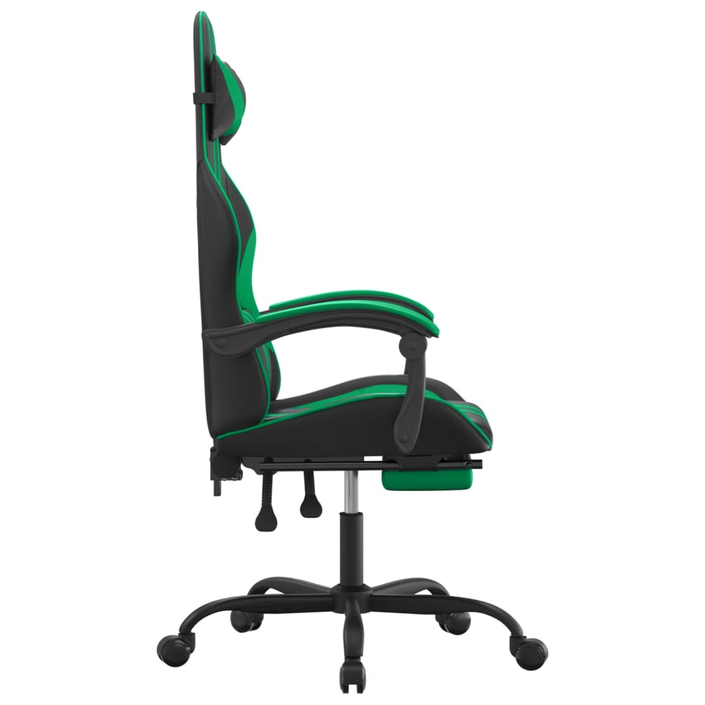 vidaXL Herná stolička s opierkou na nohy čierna a zelená umelá koža