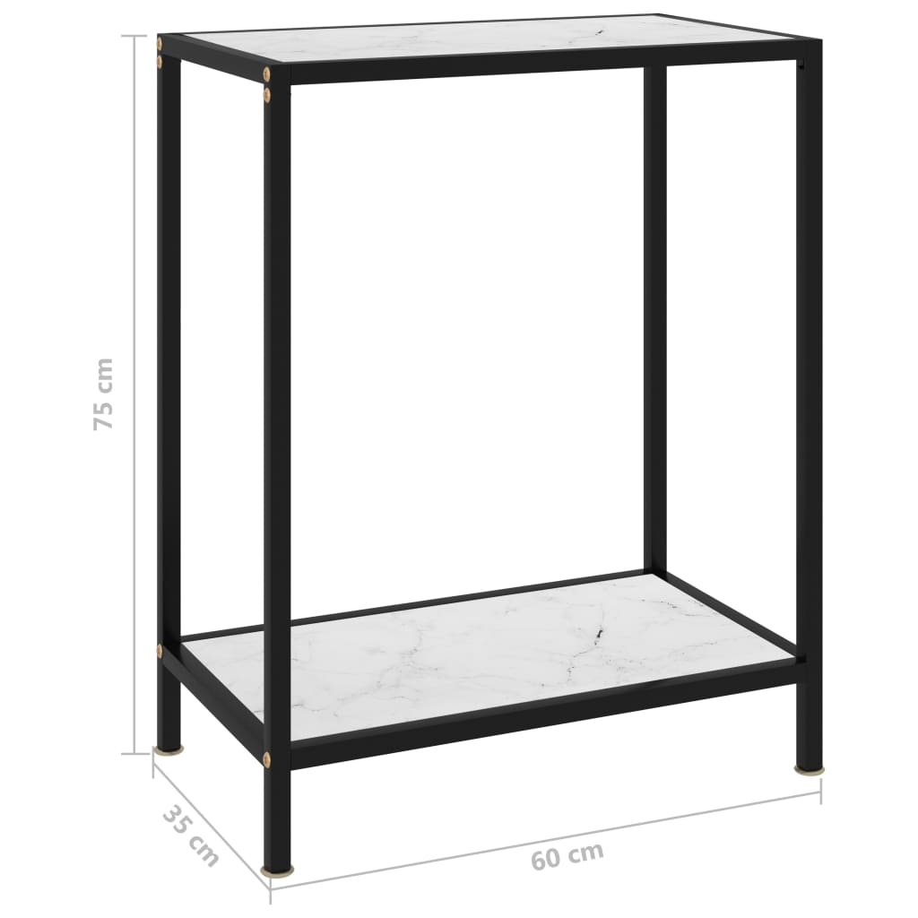 vidaXL Konzolový stolík, biely 60x35x75 cm, tvrdené sklo
