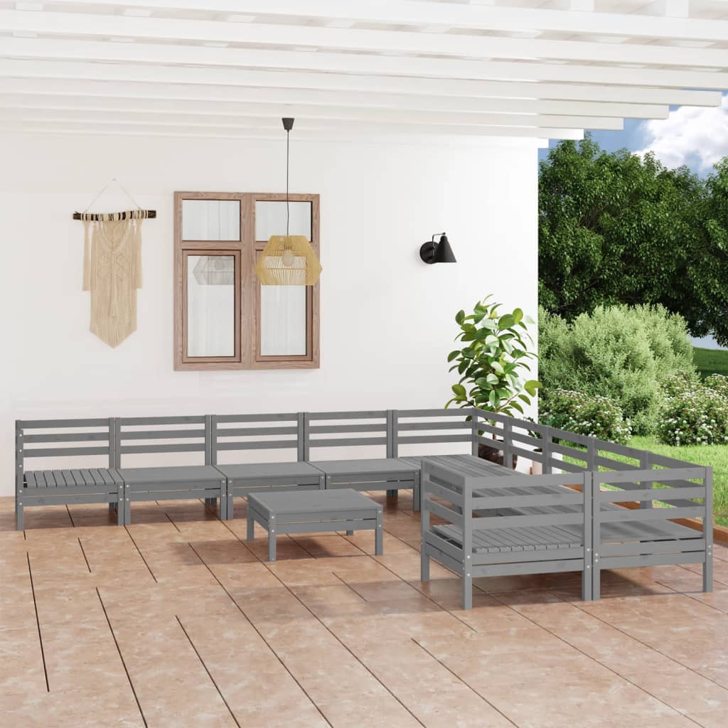 vidaXL 11-dielna záhradná sedacia súprava, sivá, borovicový masív