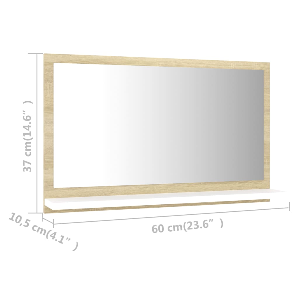 vidaXL Kúpeľňové zrkadlo, biela+sonoma 60x10,5x37 cm, kompozitné drevo