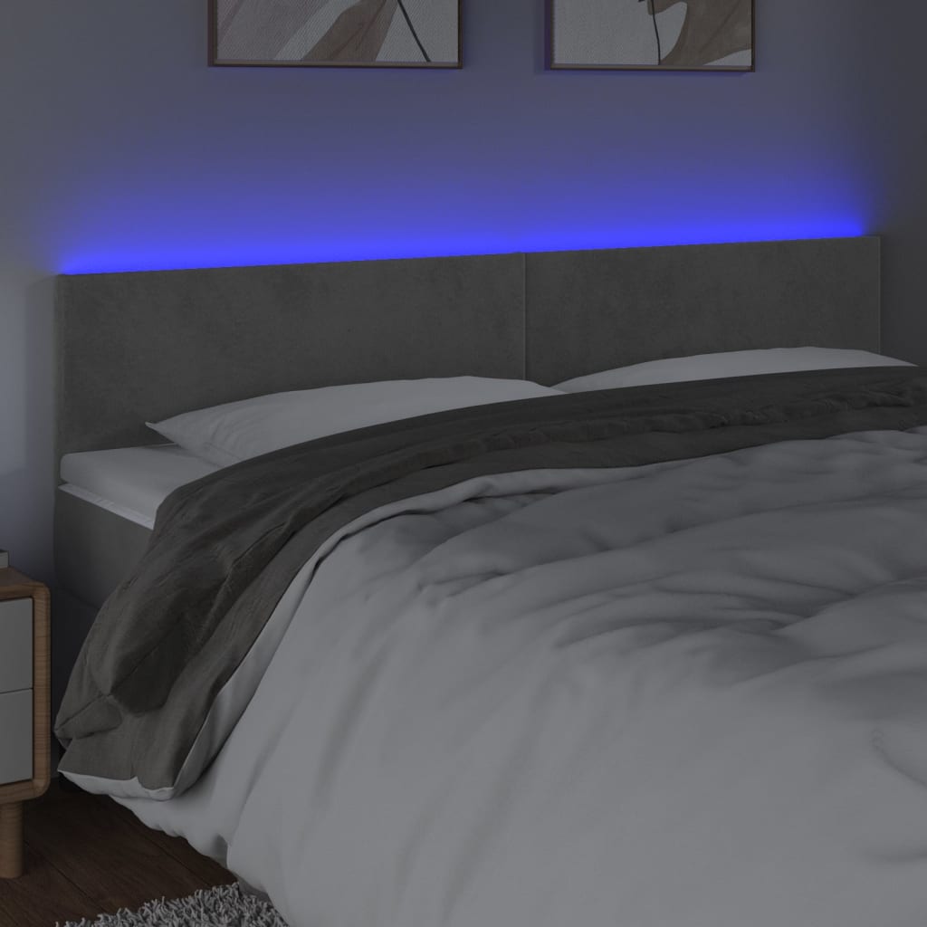 vidaXL Čelo postele s LED bledosivé 200x5x78/88 cm zamat